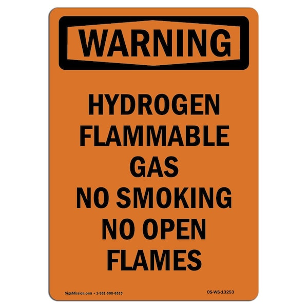 OSHA WARNING Sign, Hydrogen Flammable Gas No Smoking, 10in X 7in Aluminum, 7" W, 10" L, Portrait